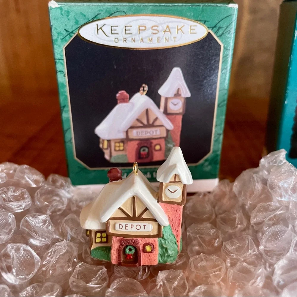 Hallmark Old English Village Ornament Bundle 1990's #10 Depot #7 Hats #6 Toys